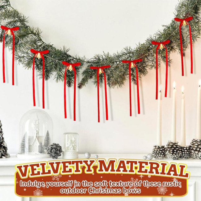 12 Pcs Velvet Bows with Jingle Bell Vintage Christmas Ribbon Bows for Garland Wreath Christmas Tree Decoration 12 Pcs Velvet Bows with Jingle Bell Vintage Christmas Ribbon Bows for Garland Wreath Christmas Tree Decoration