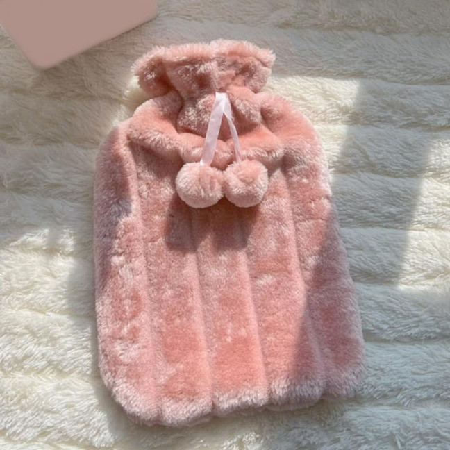 2000ML Rubber Hot Water Bottle with Soft Plush Cover Leak-Proof Back Neck Shoulder Menstrual Cramp Pain Relief Hot Cold Compress Warmer Bag 