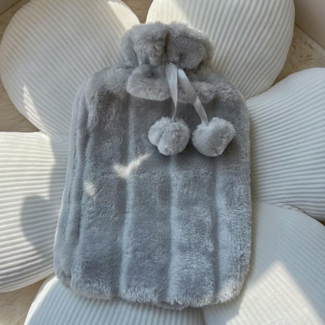 2000ML Rubber Hot Water Bottle with Soft Plush Cover Leak-Proof Back Neck Shoulder Menstrual Cramp Pain Relief Hot Cold Compress Warmer Bag 