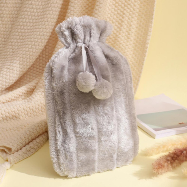 2000ML Rubber Hot Water Bottle with Soft Plush Cover Leak-Proof Back Neck Shoulder Menstrual Cramp Pain Relief Hot Cold Compress Warmer Bag 