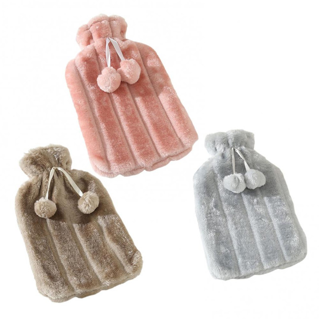 2000ML Rubber Hot Water Bottle with Soft Plush Cover Leak-Proof Back Neck Shoulder Menstrual Cramp Pain Relief Hot Cold Compress Warmer Bag 