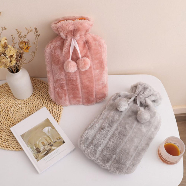 2000ML Rubber Hot Water Bottle with Soft Plush Cover Leak-Proof Back Neck Shoulder Menstrual Cramp Pain Relief Hot Cold Compress Warmer Bag 