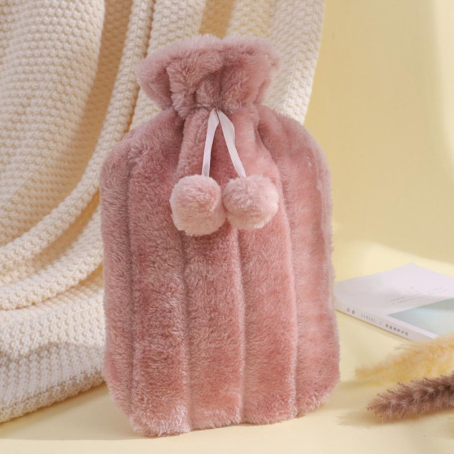 2000ML Rubber Hot Water Bottle with Soft Plush Cover Leak-Proof Back Neck Shoulder Menstrual Cramp Pain Relief Hot Cold Compress Warmer Bag 