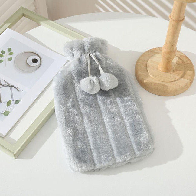 2000ML Rubber Hot Water Bottle with Soft Plush Cover Leak-Proof Back Neck Shoulder Menstrual Cramp Pain Relief Hot Cold Compress Warmer Bag 