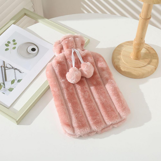 2000ML Rubber Hot Water Bottle with Soft Plush Cover Leak-Proof Back Neck Shoulder Menstrual Cramp Pain Relief Hot Cold Compress Warmer Bag 