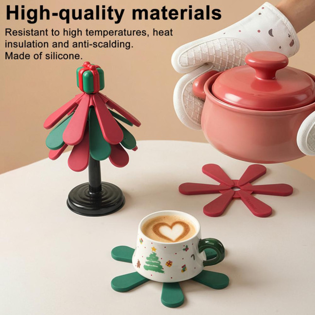 Christmas Tree Silicone Trivet Heat Resistant Pot Holder for Hot Pans Non-Slip Foldable Mat for Kitchen Dining Decor