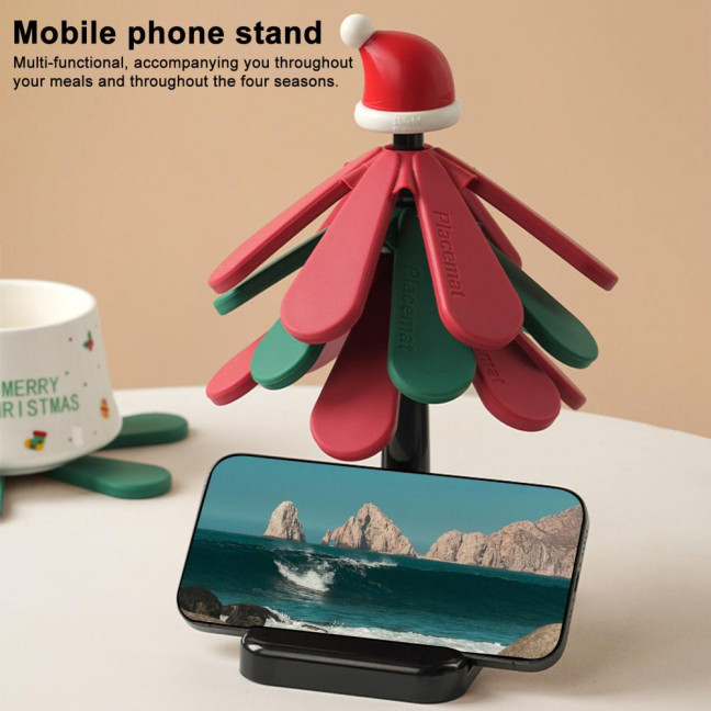 Christmas Tree Silicone Trivet Heat Resistant Pot Holder for Hot Pans Non-Slip Foldable Mat for Kitchen Dining Decor