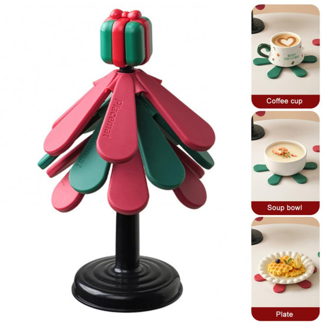 Christmas Tree Silicone Trivet Heat Resistant Pot Holder for Hot Pans Non-Slip Foldable Mat for Kitchen Dining Decor