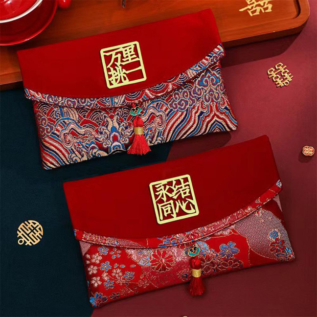 Large Capacity Wedding Red Envelope Blessing Embroidery Tassel Design Red Money Packet Chinese Style Red Money Packet for Weddings