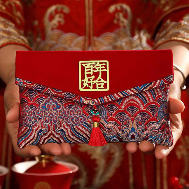Large Capacity Wedding Red Envelope Blessing Embroidery Tassel Design Red Money Packet Chinese Style Red Money Packet for Weddings