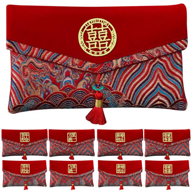 Large Capacity Wedding Red Envelope Blessing Embroidery Tassel Design Red Money Packet Chinese Style Red Money Packet for Weddings