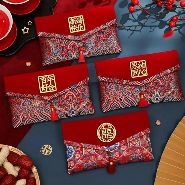 Large Capacity Wedding Red Envelope Blessing Embroidery Tassel Design Red Money Packet Chinese Style Red Money Packet for Weddings