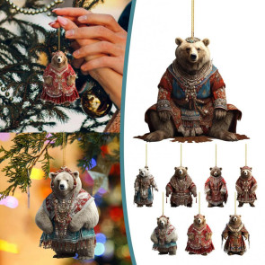Polar Bear Christmas Ornament Cute Bear Xmas Tree Ornament 2D Acrylic Hanging Pendant for Car Interior Home Decor