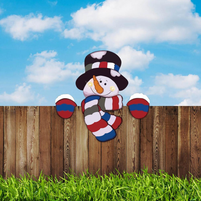 Snowman Fence Peeker Christmas Decoration Funny Wooden Christmas Fence Ornament Cute Snowman Peeking Yard Sign for Garden Courtyard Wall Holiday Home Decor