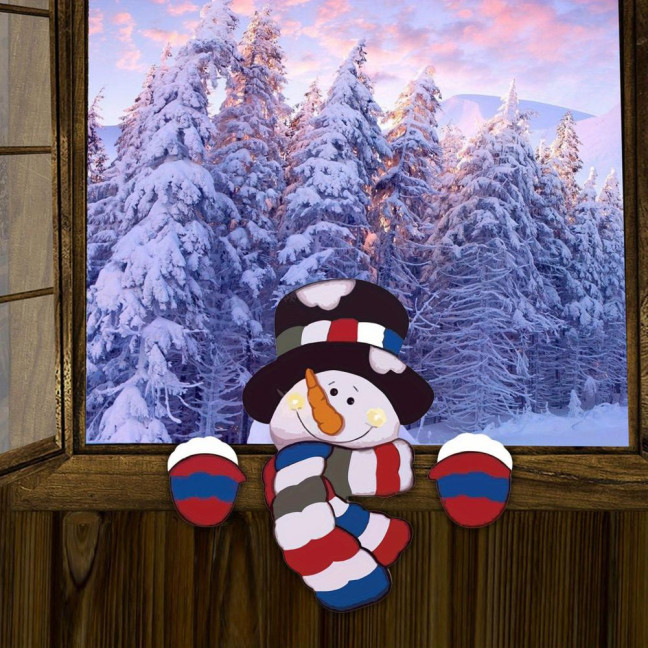 Snowman Fence Peeker Christmas Decoration Funny Wooden Christmas Fence Ornament Cute Snowman Peeking Yard Sign for Garden Courtyard Wall Holiday Home Decor