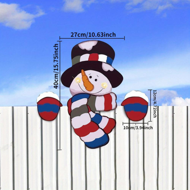 Snowman Fence Peeker Christmas Decoration Funny Wooden Christmas Fence Ornament Cute Snowman Peeking Yard Sign for Garden Courtyard Wall Holiday Home Decor