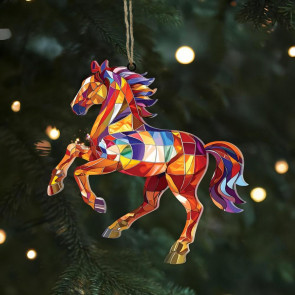 Christmas Horse Ornaments 2D Acrylic Colorful Horse Ornament for Christmas Tree Equestrian Gifts for Women Horse Lovers