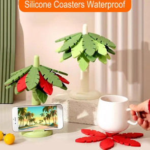Tree Leaf Shape Placemat with Stand Waterproof Heat-Resistant Coasters Non-Slip Kitchen Mats Festive Table Art Decor