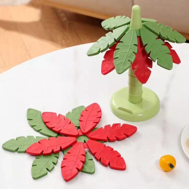 Tree Leaf Shape Placemat with Stand Waterproof Heat-Resistant Coasters Non-Slip Kitchen Mats Festive Table Art Decor