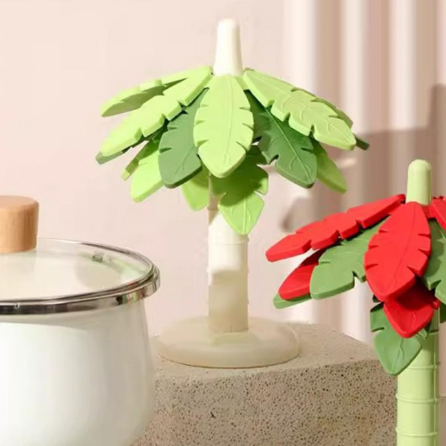 Tree Leaf Shape Placemat with Stand Waterproof Heat-Resistant Coasters Non-Slip Kitchen Mats Festive Table Art Decor