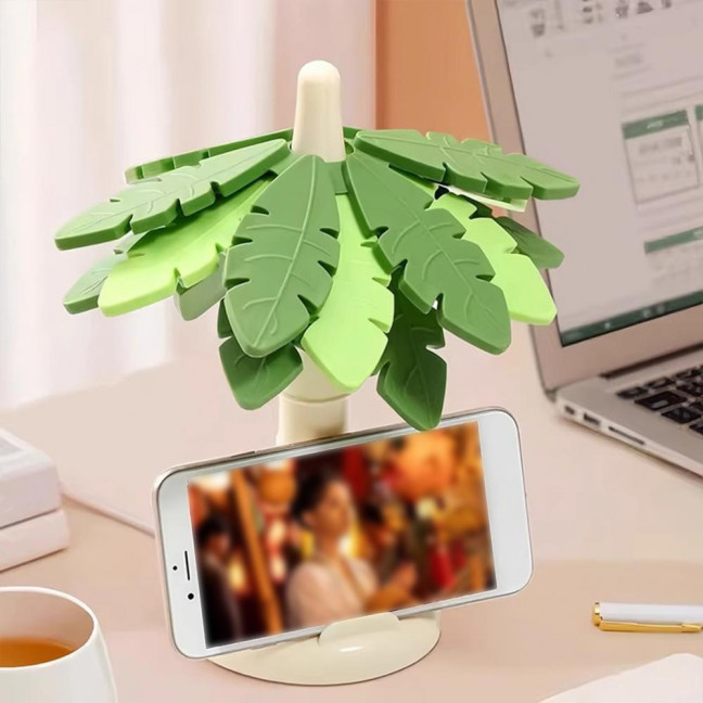 Tree Leaf Shape Placemat with Stand Waterproof Heat-Resistant Coasters Non-Slip Kitchen Mats Festive Table Art Decor