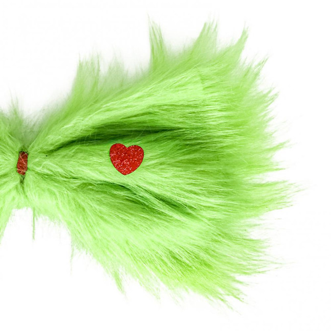 Christmas Green Furry Bow for Tree Large Green Furry Hair Bow with Red Heart Christmas Costume Accessories for Women Girls
