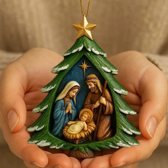 Nativity Christmas Tree Ornament Religious Acrylic Holy Family Hanging Ornament The Birth of Jesus Christian Decoration for Xmas Tree Decor
