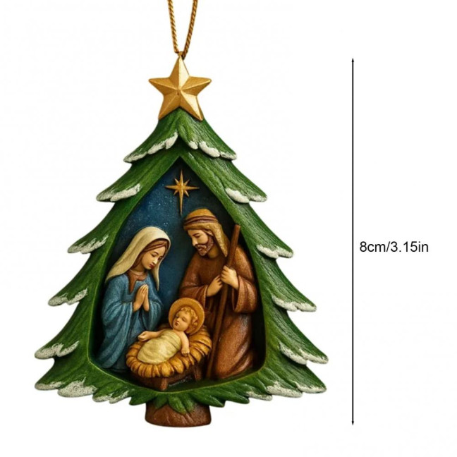 Nativity Christmas Tree Ornament Religious Acrylic Holy Family Hanging Ornament The Birth of Jesus Christian Decoration for Xmas Tree Decor