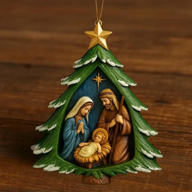 Nativity Christmas Tree Ornament Religious Acrylic Holy Family Hanging Ornament The Birth of Jesus Christian Decoration for Xmas Tree Decor