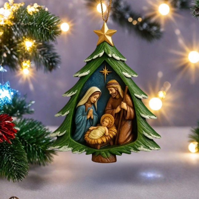 Nativity Christmas Tree Ornament Religious Acrylic Holy Family Hanging Ornament The Birth of Jesus Christian Decoration for Xmas Tree Decor