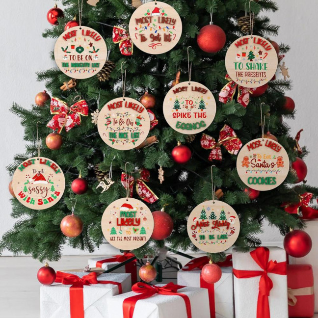 9Pcs Christmas Ornaments Xmas Tree Decoration Pendant Set with Santa Snowman Gingerbread Man Pattern Holiday Party Supplies