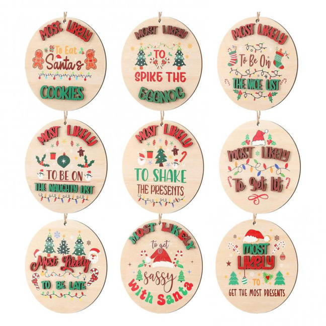 9Pcs Christmas Ornaments Xmas Tree Decoration Pendant Set with Santa Snowman Gingerbread Man Pattern Holiday Party Supplies