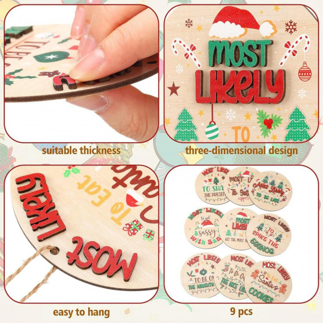 9Pcs Christmas Ornaments Xmas Tree Decoration Pendant Set with Santa Snowman Gingerbread Man Pattern Holiday Party Supplies