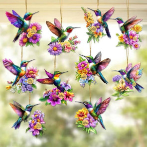 Hummingbird Christmas Ornaments 2D Acrylic Flying Bird Hanging Pendants for Christmas Tree Door Window Home Decor