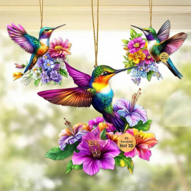 Hummingbird Christmas Ornaments 2D Acrylic Flying Bird Hanging Pendants for Christmas Tree Door Window Home Decor