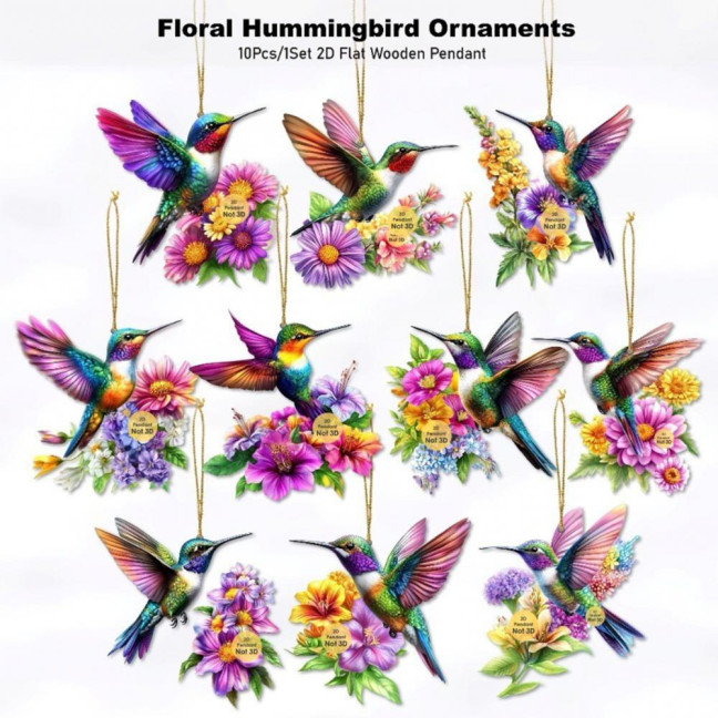 Hummingbird Christmas Ornaments 2D Acrylic Flying Bird Hanging Pendants for Christmas Tree Door Window Home Decor