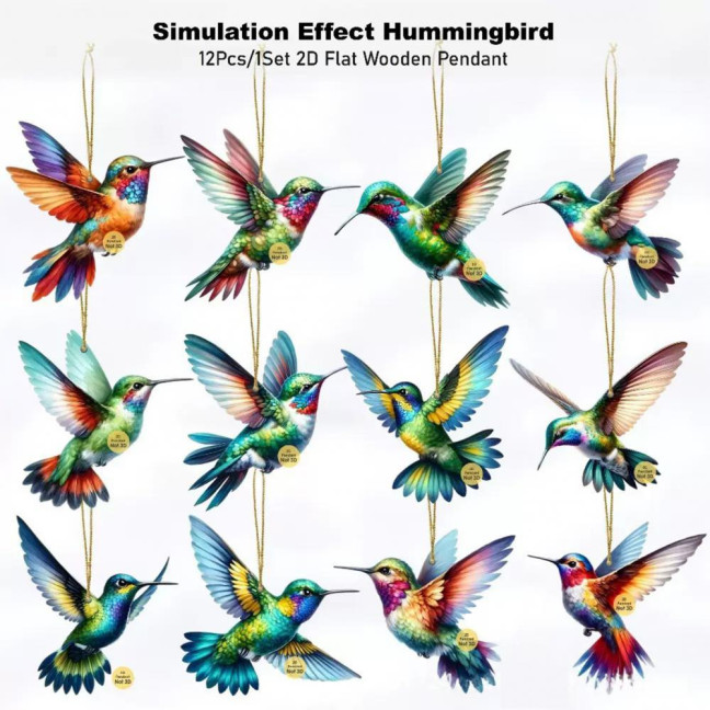 Hummingbird Christmas Ornaments 2D Acrylic Flying Bird Hanging Pendants for Christmas Tree Door Window Home Decor