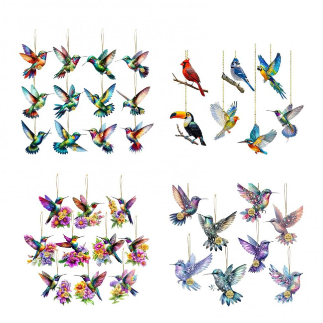 Hummingbird Christmas Ornaments 2D Acrylic Flying Bird Hanging Pendants for Christmas Tree Door Window Home Decor