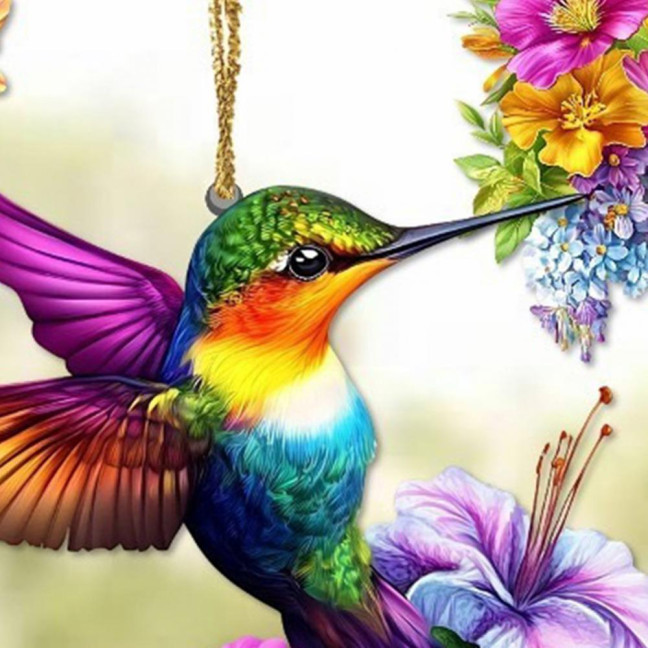 Hummingbird Christmas Ornaments 2D Acrylic Flying Bird Hanging Pendants for Christmas Tree Door Window Home Decor
