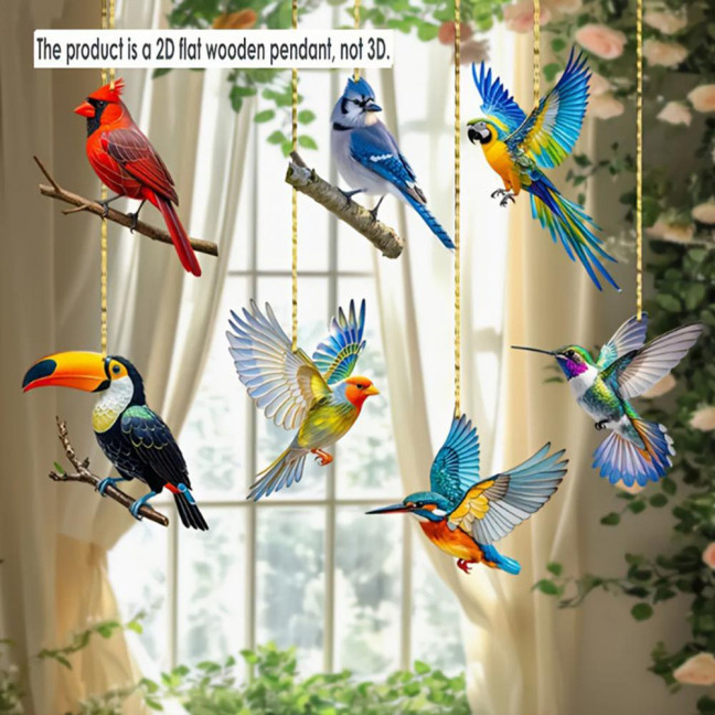 Hummingbird Christmas Ornaments 2D Acrylic Flying Bird Hanging Pendants for Christmas Tree Door Window Home Decor