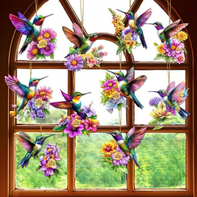 Hummingbird Christmas Ornaments 2D Acrylic Flying Bird Hanging Pendants for Christmas Tree Door Window Home Decor