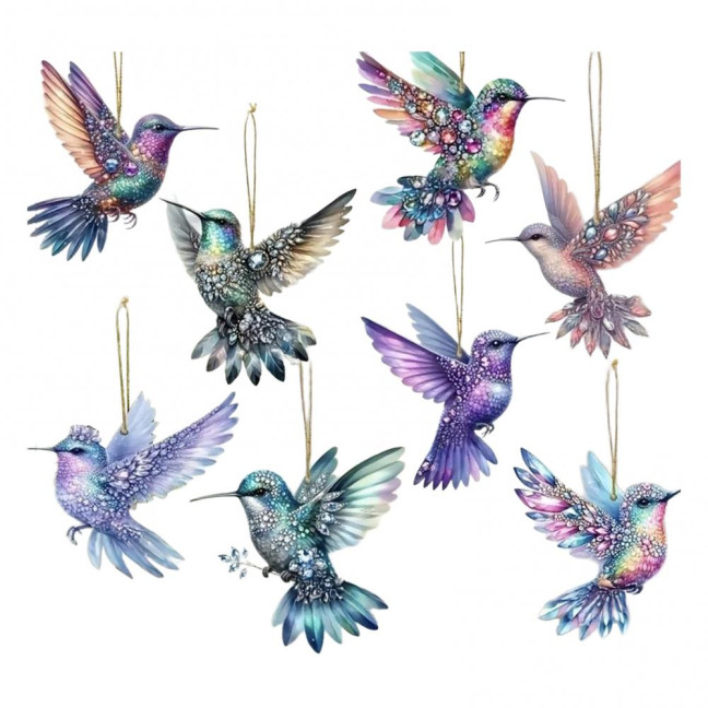 Hummingbird Christmas Ornaments 2D Acrylic Flying Bird Hanging Pendants for Christmas Tree Door Window Home Decor