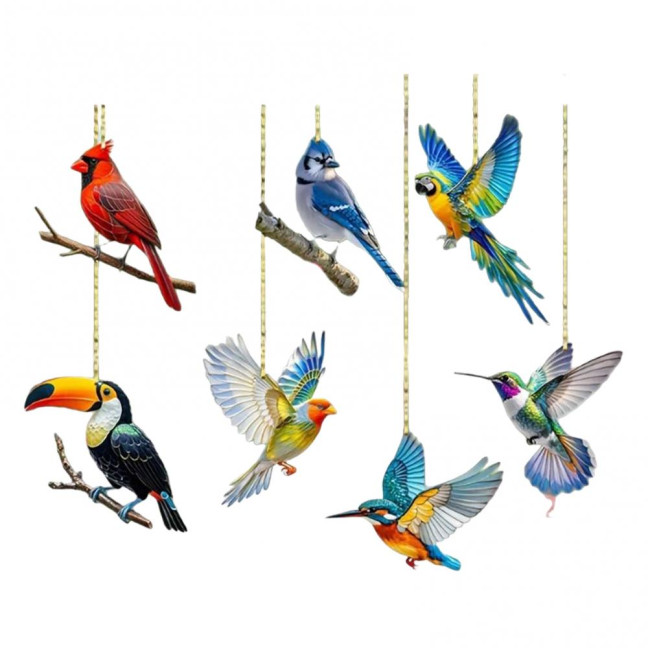 Hummingbird Christmas Ornaments 2D Acrylic Flying Bird Hanging Pendants for Christmas Tree Door Window Home Decor