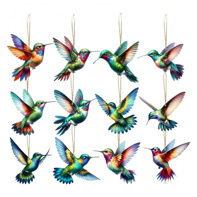 Hummingbird Christmas Ornaments 2D Acrylic Flying Bird Hanging Pendants for Christmas Tree Door Window Home Decor