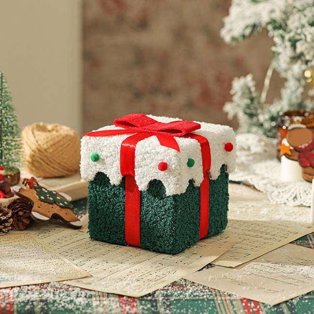 Christmas Gift Box Decoration Thick Velvet Gift Box with Bow Plush Xmas Candy Box for Holiday Home Garden Party Decor