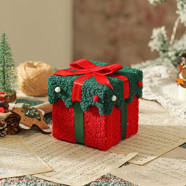 Christmas Gift Box Decoration Thick Velvet Gift Box with Bow Plush Xmas Candy Box for Holiday Home Garden Party Decor