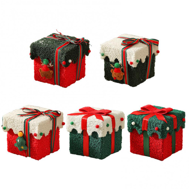 Christmas Gift Box Decoration Thick Velvet Gift Box with Bow Plush Xmas Candy Box for Holiday Home Garden Party Decor