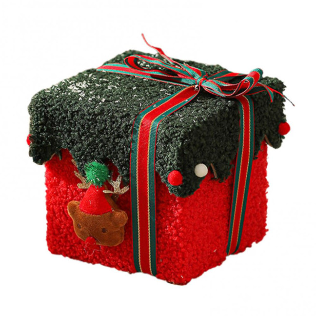 Christmas Gift Box Decoration Thick Velvet Gift Box with Bow Plush Xmas Candy Box for Holiday Home Garden Party Decor
