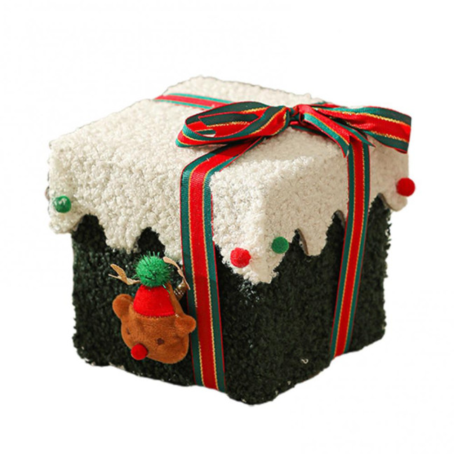 Christmas Gift Box Decoration Thick Velvet Gift Box with Bow Plush Xmas Candy Box for Holiday Home Garden Party Decor