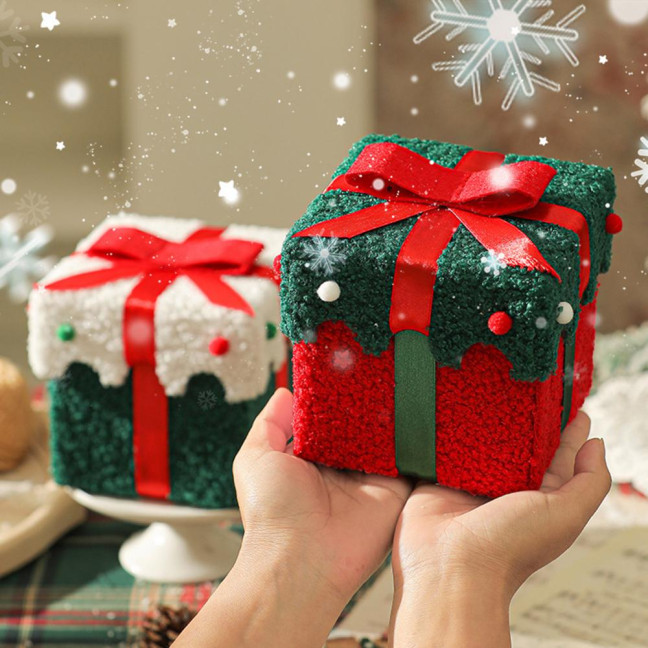 Christmas Gift Box Decoration Thick Velvet Gift Box with Bow Plush Xmas Candy Box for Holiday Home Garden Party Decor